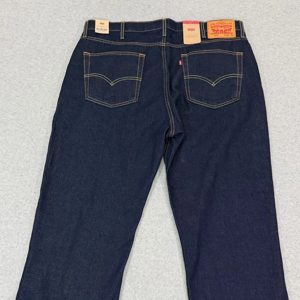 Levi's 514 Straight Leg Jeans Men's 38x32 Dark Wash Denim Blue NWT Irregular
